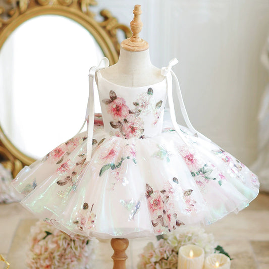 Floral Party Dress with Bow Straps