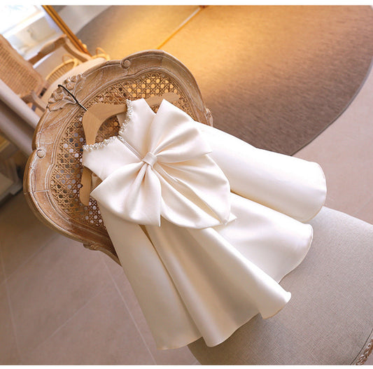White Children's Dress with Bow and Stones